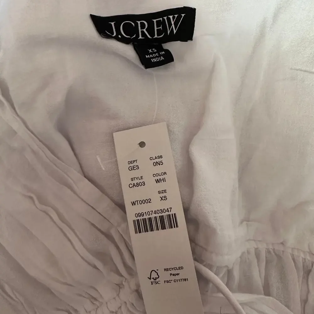 j.crew tiered tie-front dress in beach cotton white ca803 women size xsmall - Picture 7 of 8